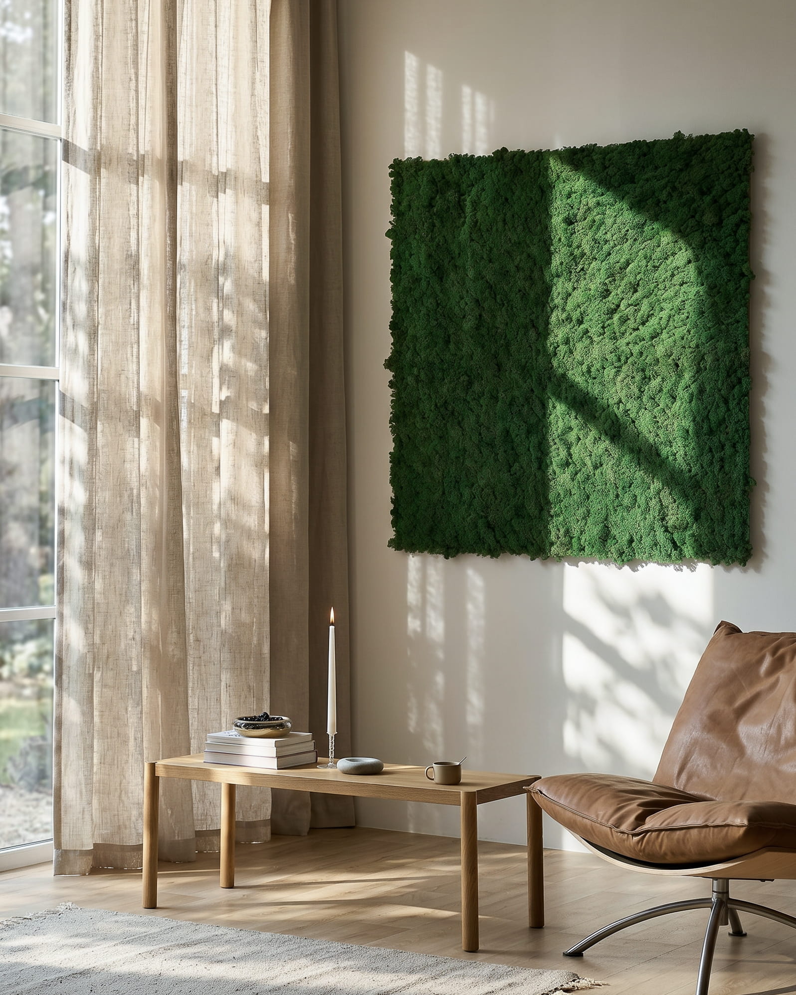 Die Akustikpaneele Akupixel Moss Green von WoodUpp, 60x60 cm, bringen ein modernes, natürliches Element in Innenräume und sind Teil der Nordic-Kollektion der dänischen Marke.
