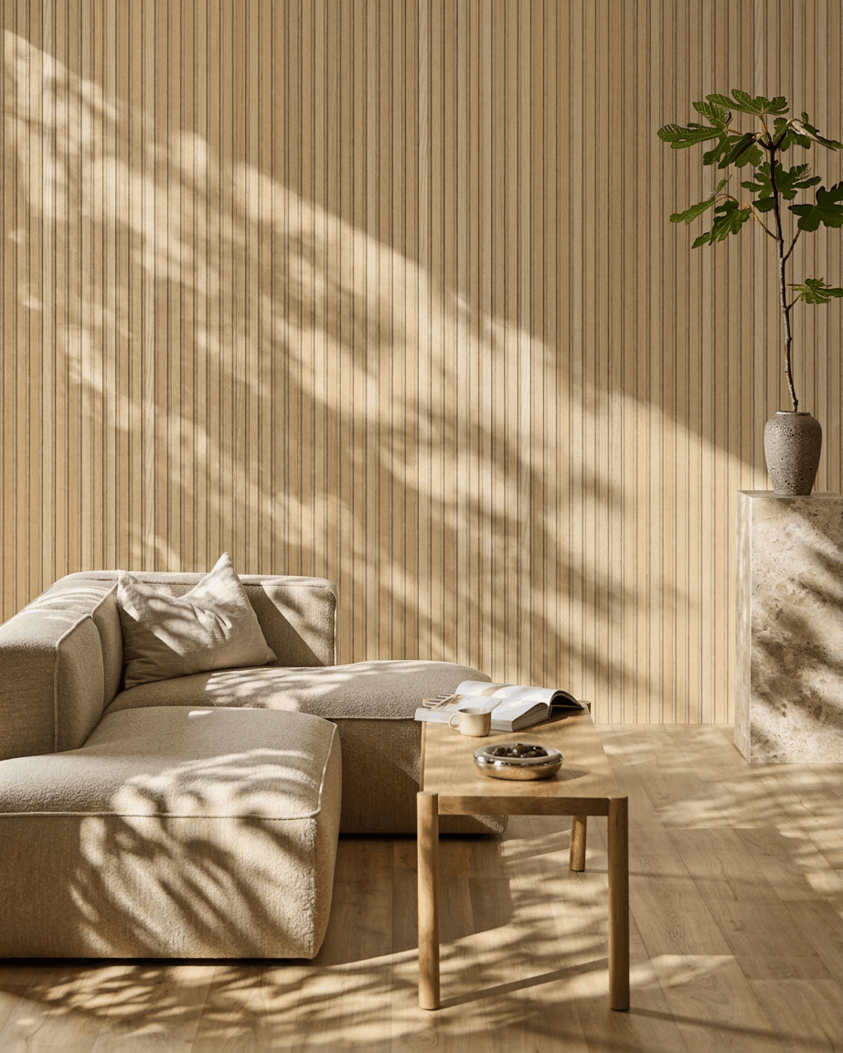 Akupanel | Acoustic Panel / Natural Wood, Classic Oak, Beige Felt, 300 x 60 cm 