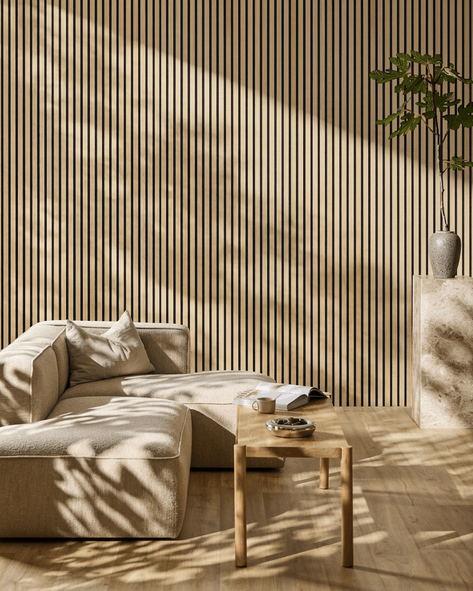 Akupanel | Akustikpaneel / Natural Wood Eiche Klassisch, Black Filz, Black MDF, 240 x 60 cm 